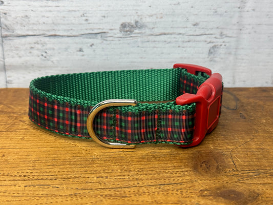 Red & Green Checked Dog Collar