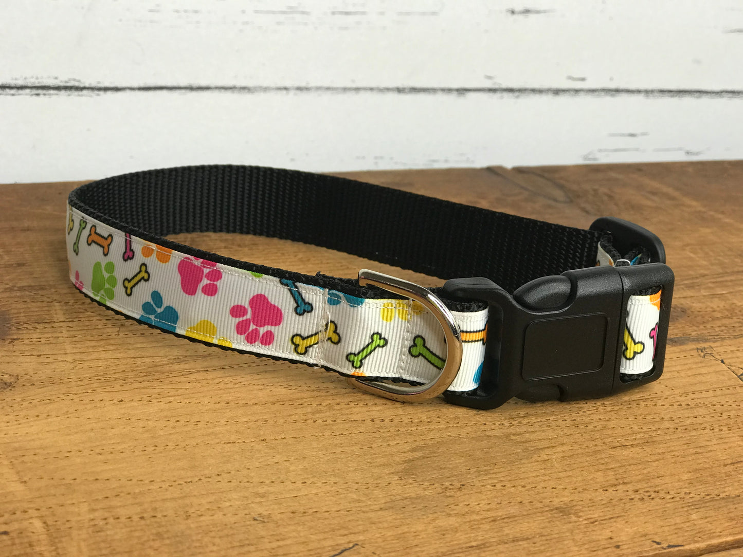 Colorful Bones on White Dog Collar